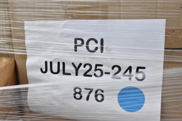 35 brand new scratch and dent items including towel rolls, plates, cups, trash bags, trays. Label: "PCI JULY25-245 876". Wrapped package.