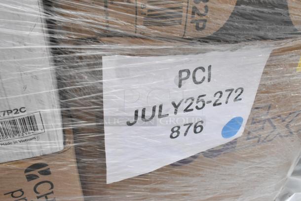 Pallet of assorted scratch and dent items, wrapped in plastic with visible label stating "PCI JULY25-272 876".