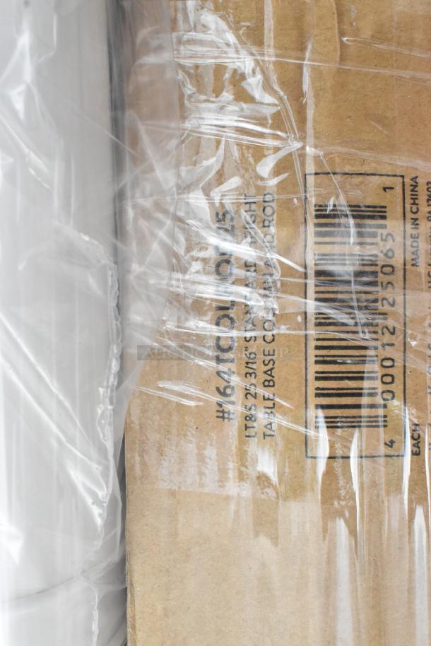 13 new scratch and dent items, including wrapped table bases and plates, marked #6A1COL010.25, Made in China.
