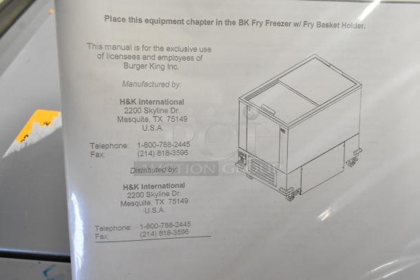 BRAND NEW 2021 BKI 52473-1 Stainless Steel Meat Freezer, commercial casters, 115V, 1 Phase; manual page shown.