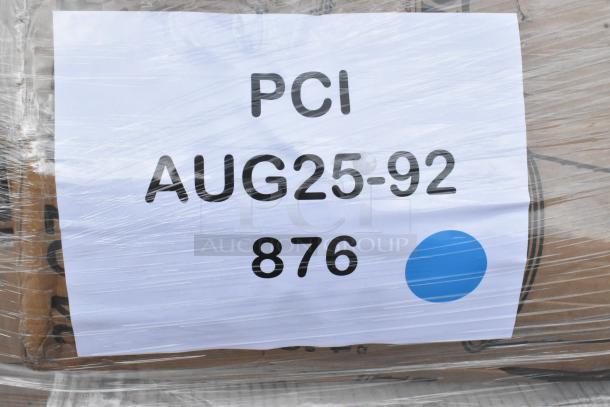 Plastic-wrapped pallet of 32 brand new scratch and dent items, including baskets, bags, lids, and spoons. Label: PCI AUG25-92 876.