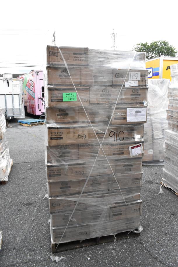 114 new boxes of Choice wide mouth lids and bands for canning jars, 48 per pack, on a pallet, some labeled as scratched or dented.