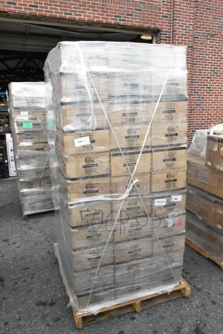 99 boxes of Choice Wide Mouth Lid and Bands for canning jars on a pallet, wrapped in plastic. Scratch and dent condition.