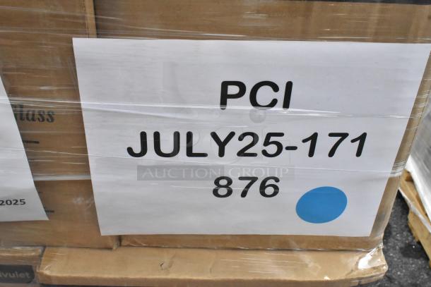 39 boxes of Acopa Rivulet 14 oz. stackable beverage glasses, brand new scratch and dent condition, 12 per pack.