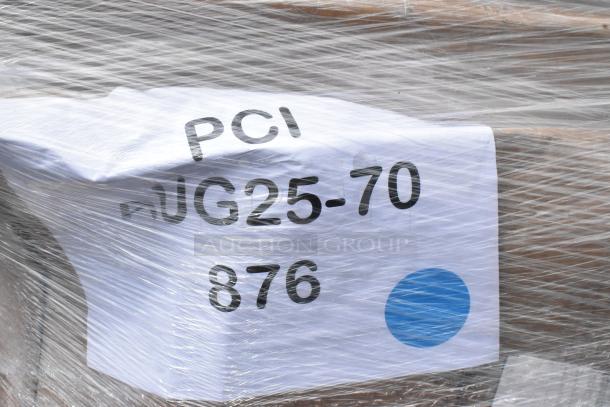 Plastic-wrapped pallet labeled "PG25-70, 876," containing new scratch and dent items like a cheese melter and mop sink.