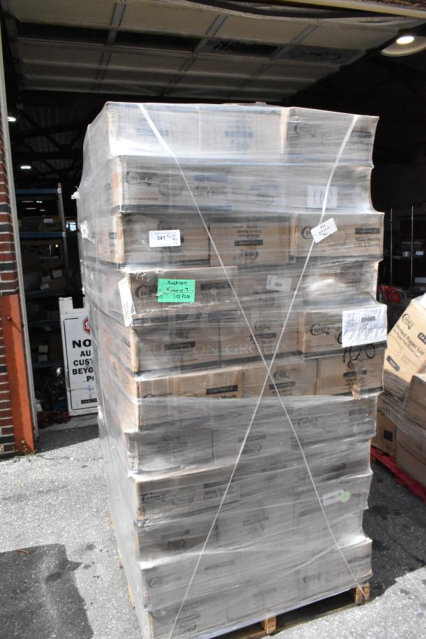 115 boxes of Choice Wide Mouth Lid and Bands, new with scratch and dent, wrapped on a pallet. 48 units per box.