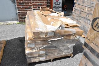 Stack of 30 brand new scratch and dent items, including 60x72 clear poly bags, wrapped on a pallet.