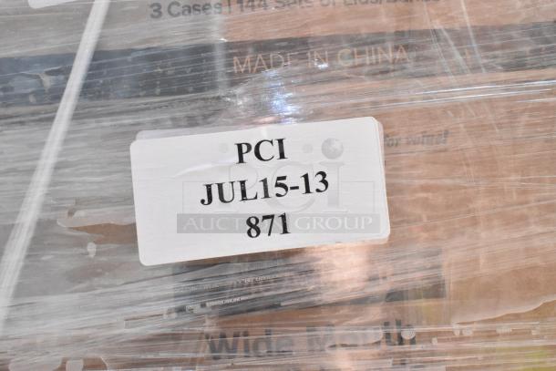 102 brand new scratch and dent boxes of Choice wide mouth lid and bands, 48 per pack, for canning jars. Label: PCI, Jul15-13, 871.