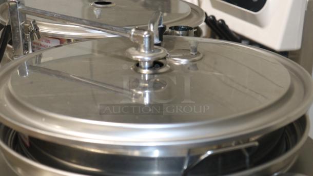 American Metal Ware 7776E Twin 6 Gallon Pump Coffee Urn, stainless steel, visible caution label, excellent condition.