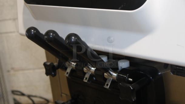 VEVOR YKF-8216T commercial soft ice cream machine, 3-flavor model, features sleek black handles, excellent condition.