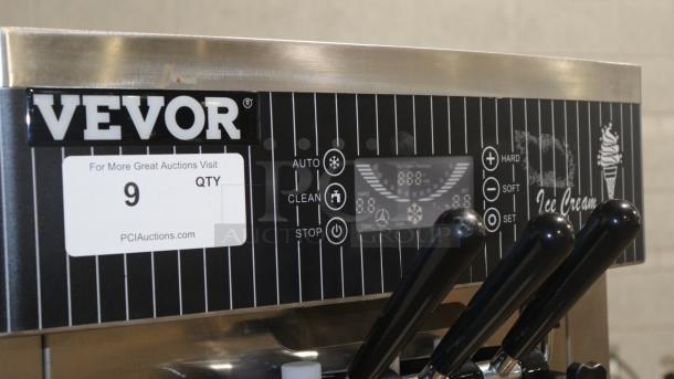 VEVOR YKF-8228H commercial soft serve ice cream machine, 2200W, 3 flavors, LED control display, labeled 9, "Ice Cream" text.