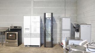 NEW Imbera VR09 CC R2 commercial refrigerator, glass door, black trim, pristine condition, model label visible.