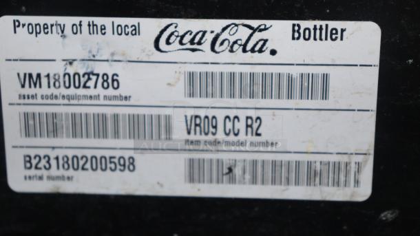 Label on a NEW Imbera VR09 CC R2 commercial refrigerator, showing asset code VM18002786 and serial number B23180200598.