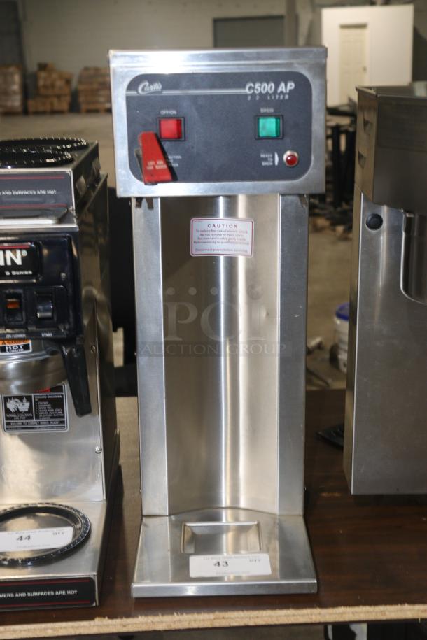 Curtis C500AP Airpot Coffee Brewer, stainless steel, model C500AP, in good condition, with power and brew indicators.