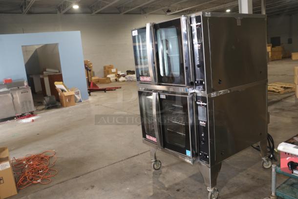 Blodgett HVH-100E oven, stainless steel, dual doors, on casters, excellent condition, brand label visible, ideal for commercial use.