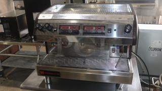 Grindmaster-Cecilware ESP2-220V Venezia II espresso machine, stainless steel, dual-group, in good condition with visible control knobs.