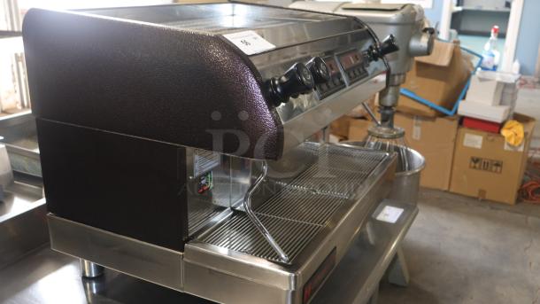 Venezia II ESP2-220V espresso machine, stainless steel finish, two group heads, digital display, excellent condition.