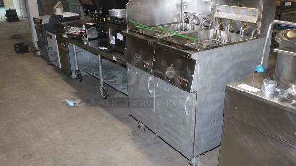 Frymaster 22EF SP double electric deep fryer, 208/240V, stainless steel, visible controls and baskets, commercial use.