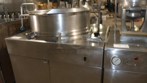 Cleveland 60 Gallon Tilt Kettle & Gas Steam Generator, Model X4PS, stainless steel, industrial condition, visible gauge and controls.