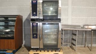 (x2) Rational LM100EE iCombi Pro stainless steel combi convection ovens, 440V, 3-phase, excellent condition, stacked.
