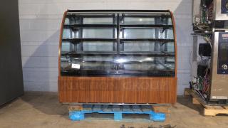 Structural Concepts H5C5650LR display case, curved glass, refrigerated/non-refrigerating, self-contained, 120v, wood finish.