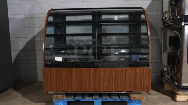 Structural Concepts H5C5650LR display case, refrigerated/non-refrigerated, curved glass, wood finish, 120v, model STR-H5C5650LR.