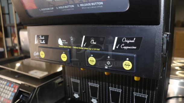 Curtis CAFEPC4CS10000 cappuccino dispenser with 4 flavor options, robust build, and easy push-button operation.