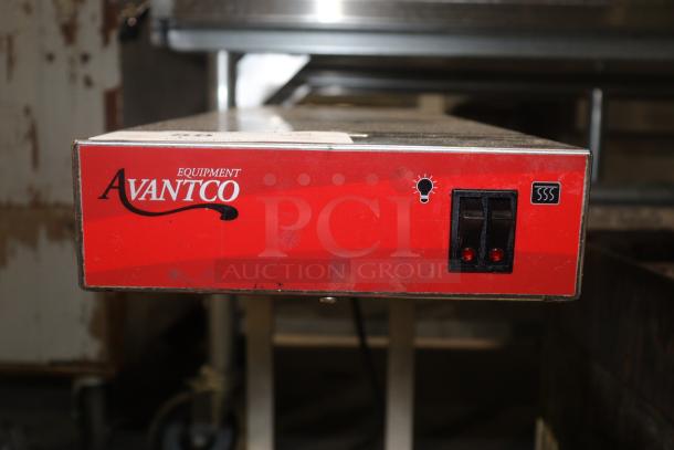Avantco FFDS-1 Freestanding Infrared French Fry Warmer, 1000W, 120V. Red front panel with power switches.