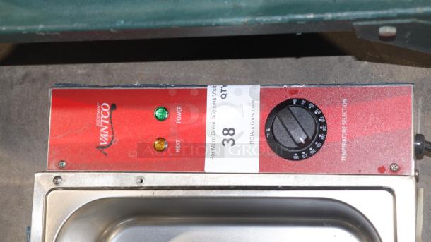 Brand new AVANTCO 177BMFW5 electric bain marie buffet, 5 half-size wells, 1750W, 120V, temperature controls visible.