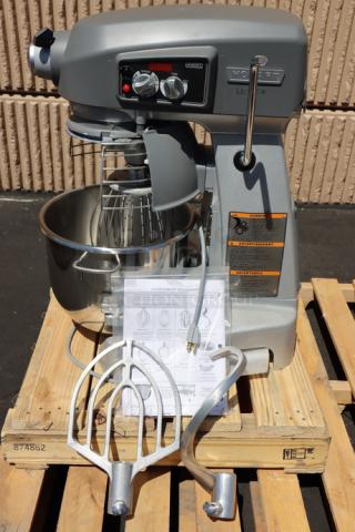 BRAND NEW SCRATCH-N-DENT! Hobart Legacy+ HL200 20 Qt. Planetary Stand Mixer with Guard & Standard Accessories: Stainless Steel 20 Qt. Bowl, Stainless Steel Bowl Guard, Beater, Wire Whip, And Dough Hook. - 120V, 8 Amps,	1 Phase,	960 Watts, 1/2 hp. S/N: 31 - 1681 - 836. Plastic cover is cracked. - Item #1202363