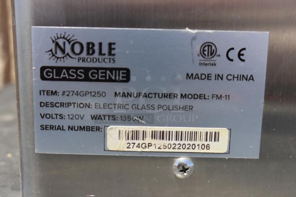 Label of Noble Products GP1250 Glass Genie polisher. Serial: 274GP125022020106. 120V, 1350W. Made in China.