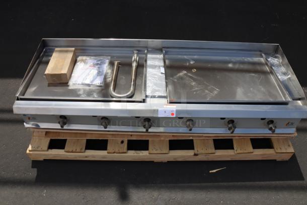BRAND NEW Cooking Performance Group GT-CPG-72-NL 72" gas griddle, 180,000 BTU, thermostatic controls, burner needs reattachment.