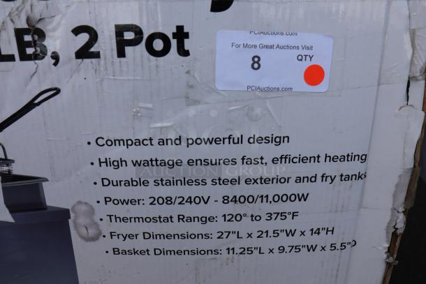 BRAND NEW Cooking Performance Group EF302 dual tank fryer in original packaging. Features high wattage, stainless steel, 120°-375°F range.