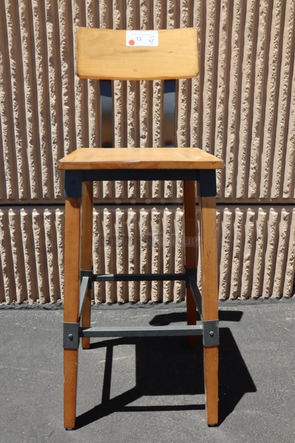 Lancaster Table & Seating 164BINDNATAN industrial bar stool, honey maple finish, brand new, no packaging, metal frame accents.