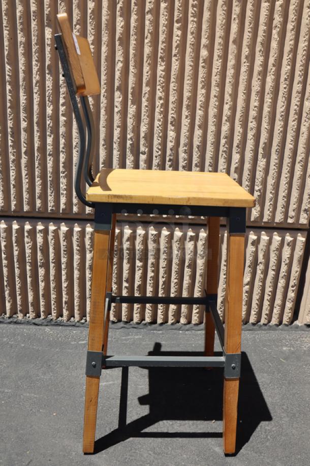 Brand new Lancaster Table & Seating 164BINDNATAN industrial bar stool, honey maple finish, metal accents, no packaging.