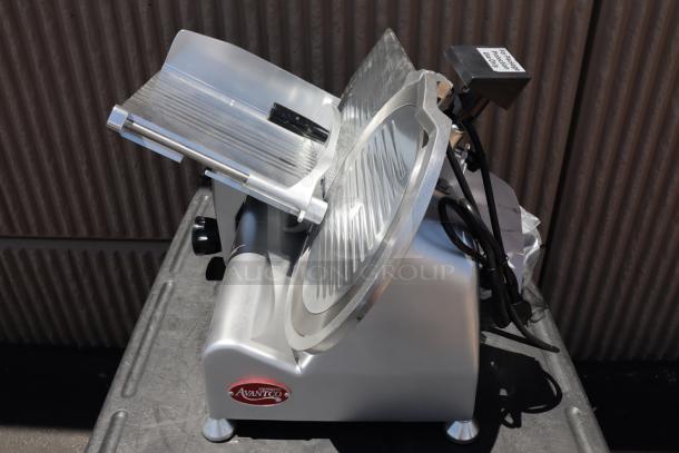 Avantco SL312 12" manual meat slicer, brand new, shows scuffs and scratches. 1/3 hp, 120V, 3.5A, 1 phase, 420W.