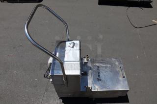 Fryclone 259OFM55 55 lb. low-profile portable fryer oil filter machine, with visible 2-way pump and food-grade oil stains.