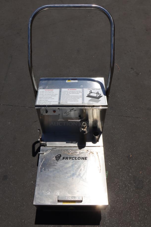 Fryclone 259OFM55 55 lb. Portable Fryer Oil Filter Machine with 2-Way Pump, used, with food grade oil residue, visible label.