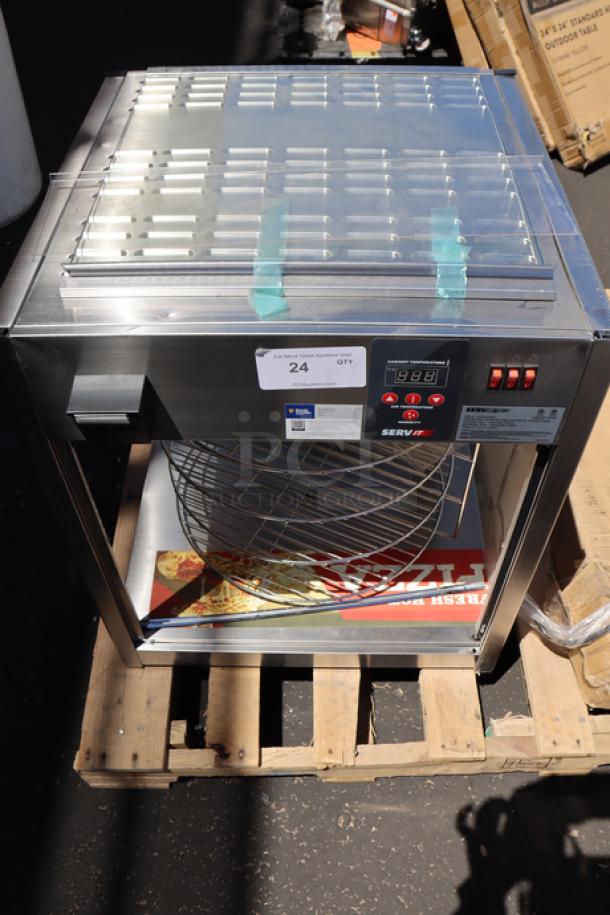 ServIt PDW18D2S Display Warmer, stainless steel, 4 shelves, new with scratch-n-dent, missing glass, digital controls, 1500W.