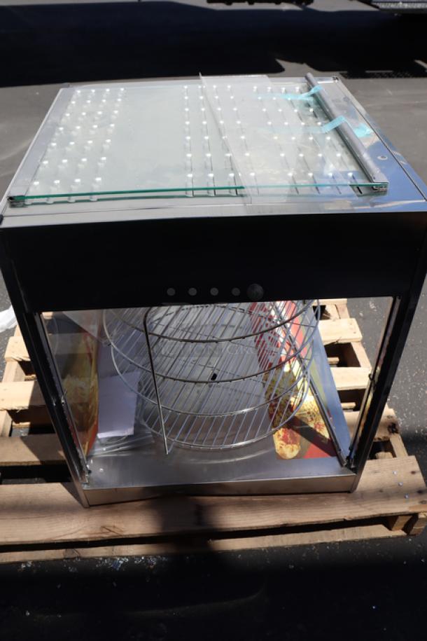 Brand new ServIt PDW18D2S 18" display warmer, 4 shelves, 120V, 12.5A, 1,500W, missing glass piece, S/N: 1441411300251.