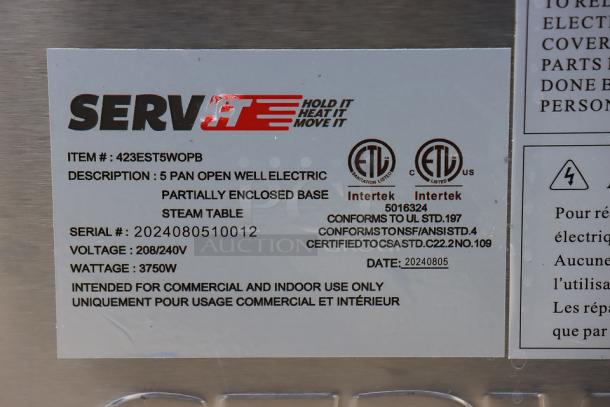 ServIt 5 Pan Open Well Electric Steam Table, Partially Enclosed Base, 208/240V, 3750W, superficial dents, S/N 2024080510012.