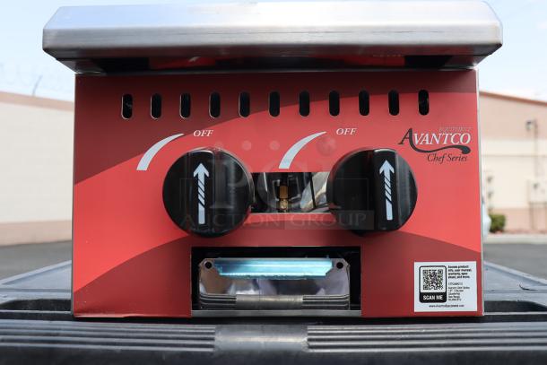 Brand new Avantco Chef Series CAG-R-2-12 2 burner gas range. 50,000 BTU, scratches and dents. Serial: 1168660000011.