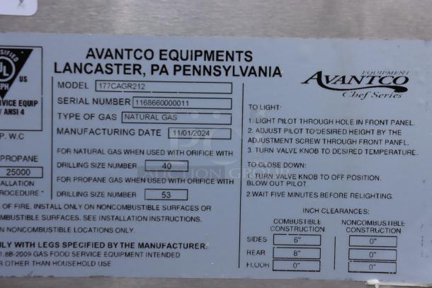 Avantco Chef Series CAG-R-2-12 12" 2 Burner Gas Range, 50,000 BTU, scratches and dents, S/N: 1168660000011, natural gas.
