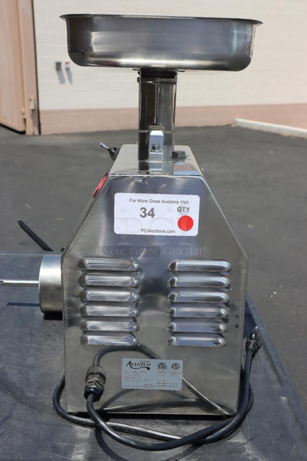 Avantco MG22R #22 Meat Grinder, scratch-n-dent, reverse function, 110V, 1.5 hp, 1,200W, serial label visible, used condition.