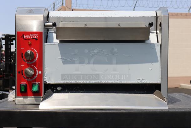 Brand new Avantco BT18A vertical contact conveyor bun toaster, 120V, 1600W. Scratch-n-dent condition, serial number 2302124184BT18A.