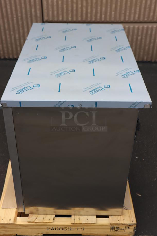 Hoshizaki IM-200BAC ice machine, self-contained, air cooled, stainless steel finish, on pallet, serial P01845F.