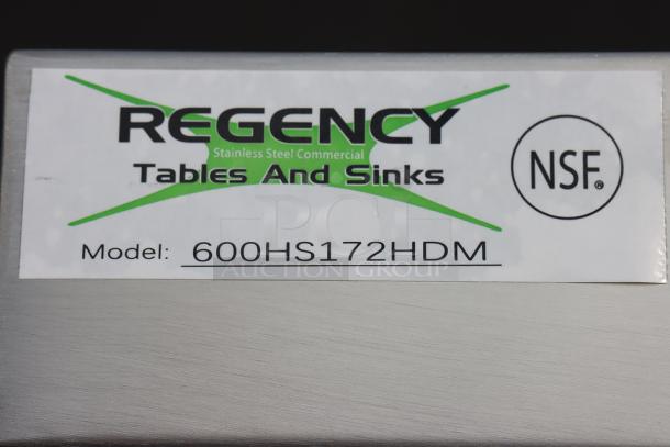 Regency 600HS172HDM sink tag showing model number and NSF certification.