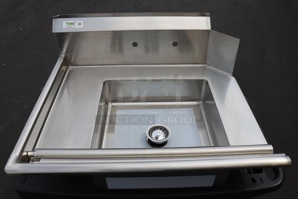 Regency 600DDT36L dirty dish table with left drainboard, stainless steel legs, bullet feet, bent backsplash corner.
