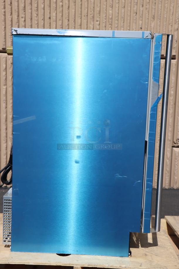 NEW Hoshizaki AM-50BAJ ice machine, blue exterior, air cooled, undercounter top hat cube, 51 lb capacity.