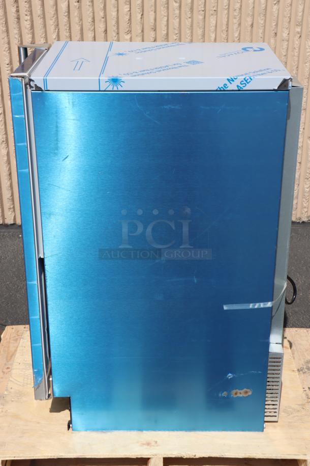 NEW Hoshizaki AM-50BAJ air-cooled undercounter ice machine, 51 lb. capacity, blue finish, protective covering intact.